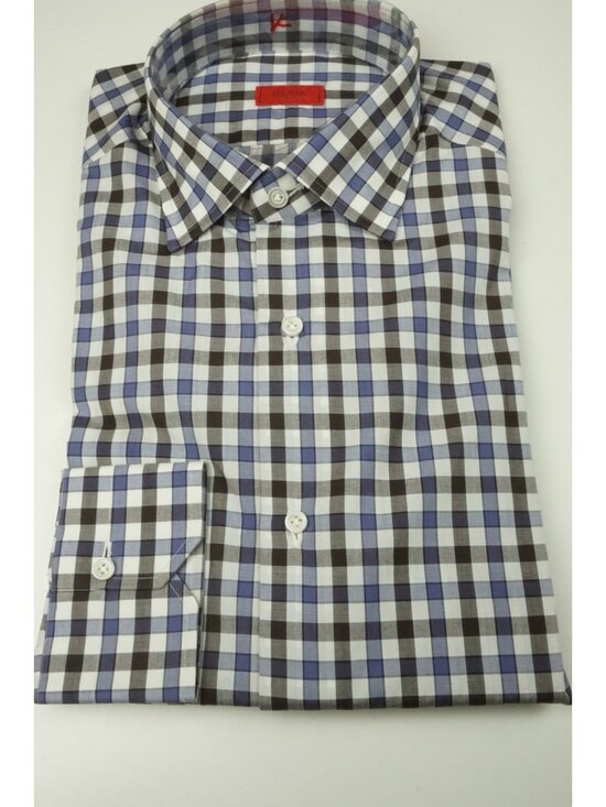 Isaia Other - Isaia White Purple Brown Plaid Long Sleeve Cotton Dress Shirt 15.5/39 NEW